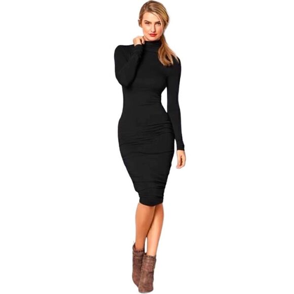 G.I.L.I. Ruched Knit Long Sleeved Midi Dress in Noir Black • Size 1X - Picture 4 of 9